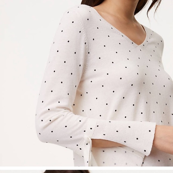 Ann Taylor small polka dot bell sleeve sweater cardigan black white work career - Picture 2 of 5